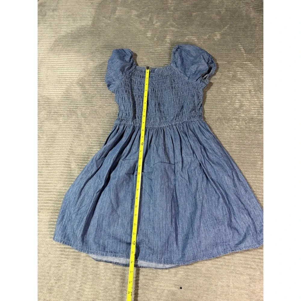 Children's Place Girls 8 Denim Ruched Dress Short Sleeve Fall